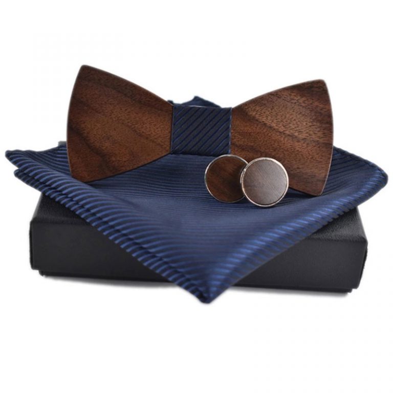 Mr.Van Houten Vlinderstrik Set Heren Vlinderdas Strikje, Houten Manchetknopen, Houten Broche, Pochet Voor Bruiloften, Optredens, Prom, Feest en zelfs Dagelijks Gebruik